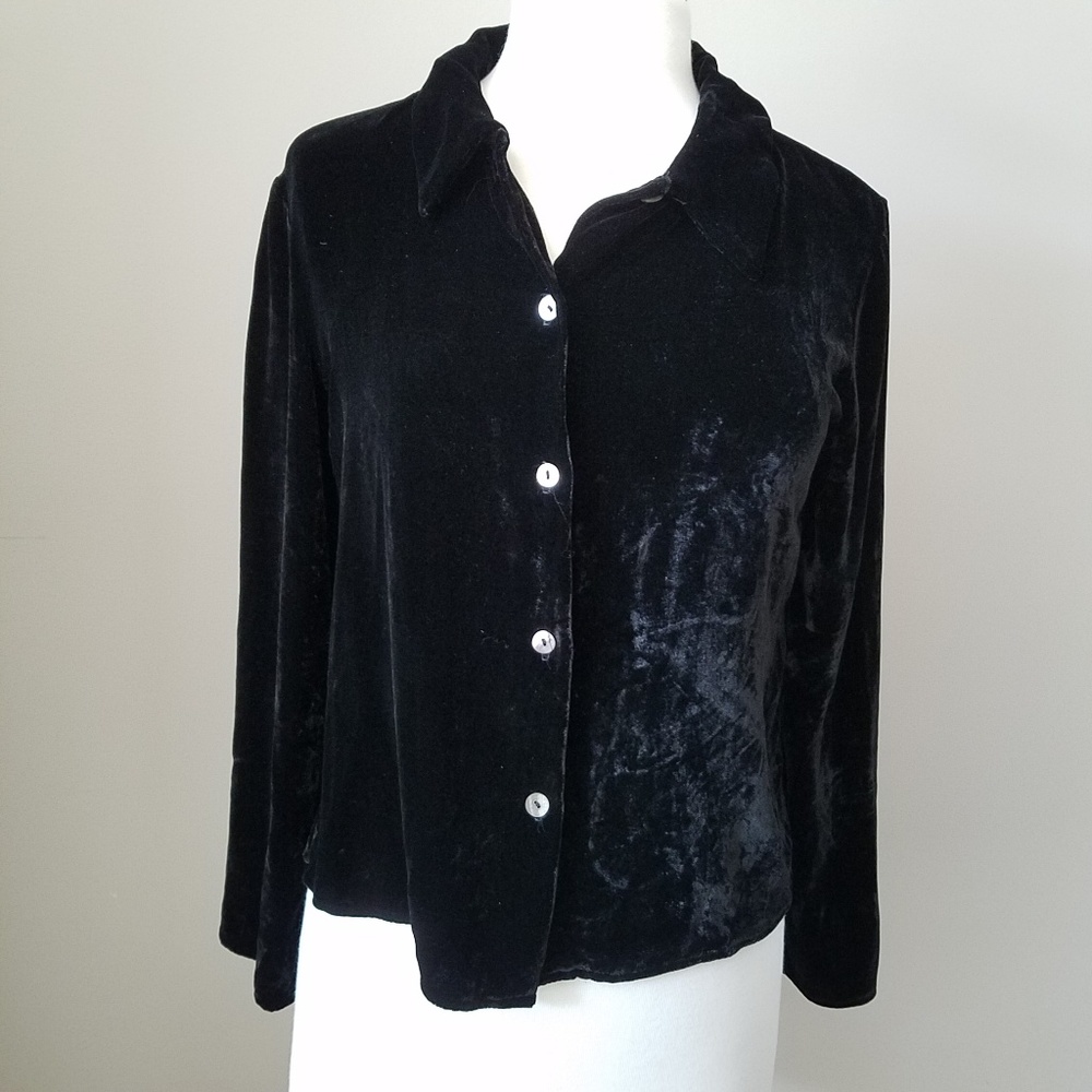 Vintage Black Velvet Crop Blouse